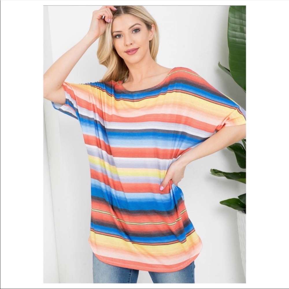 NEW Multi-Colored Striped Short Sleeve Top - Picture 3 of 4